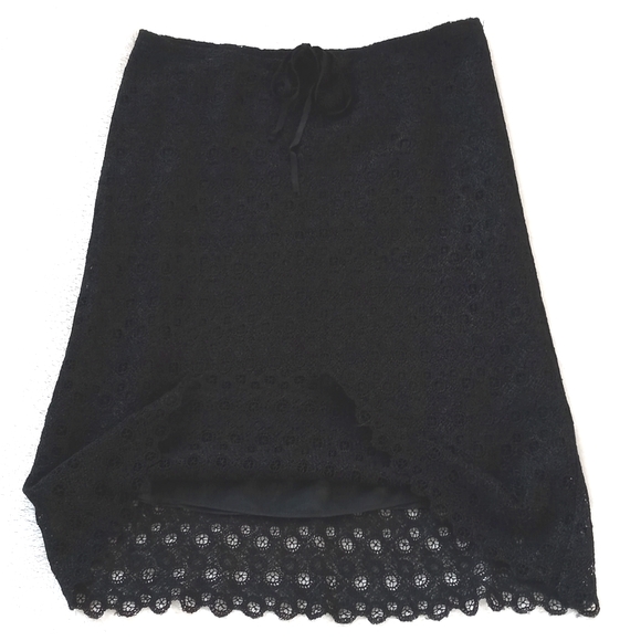 Max Studio Black Lace Crochet Style Rayon Silk Skirt Elastic Drawstring Waist XS - Picture 7 of 16